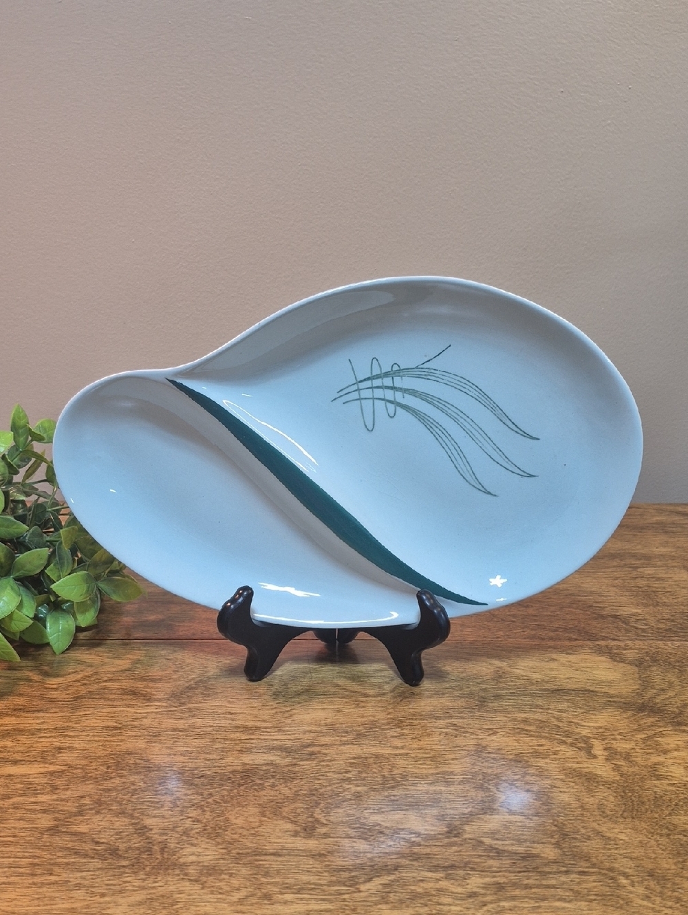 CARLTON WARE 'Windswept' Pattern Teal Atomic Accent Ceramic Divided Serving Dish